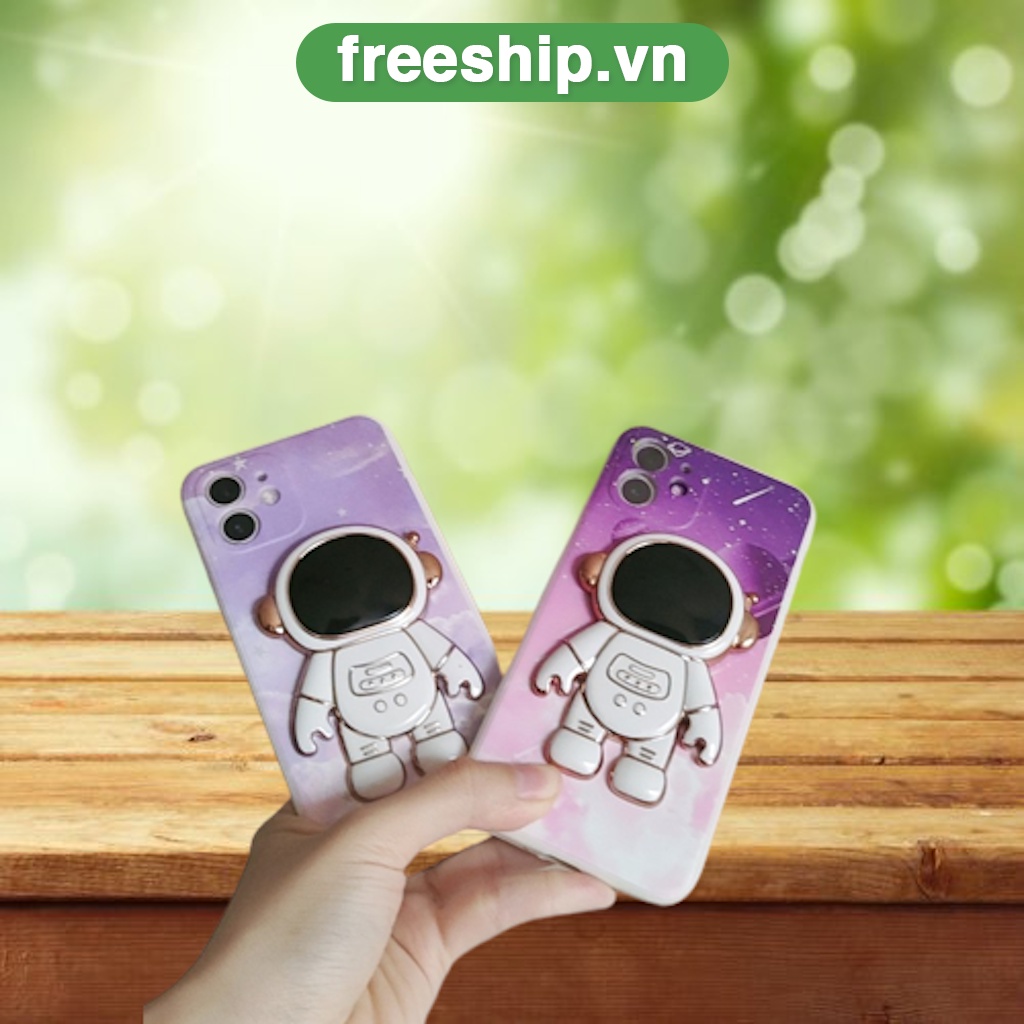 Ốp lưng iphone Phi hành gia kèm Giá đỡ phi hành gia nền lấp lánh viền vuông ốp iphone 13pro 13promax 11 12pro xr