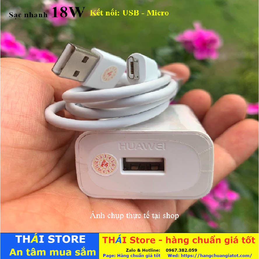 Bộ sạc nhanh HUAWEI Chính hãng, công suất  sạc 18W, HW-059200HQ, Quick Charge 3.0,chân USB to Type C và Micro (mã SA17)