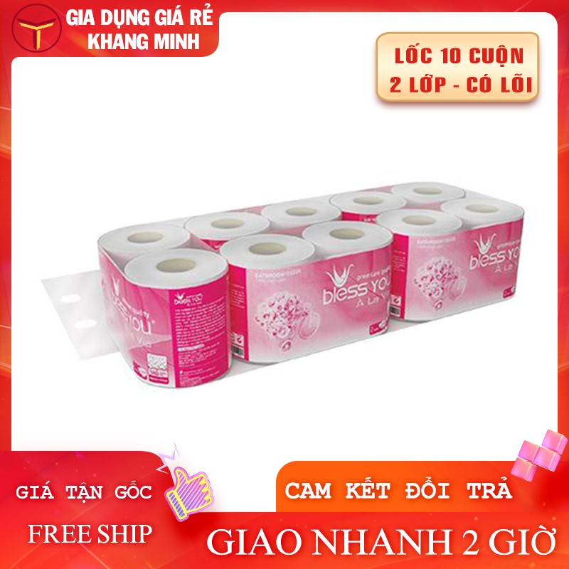 Giấy Vệ Sinh Bless You Cao Cấp Có Lõi 2 Lớp Lốc 10 Cuộn