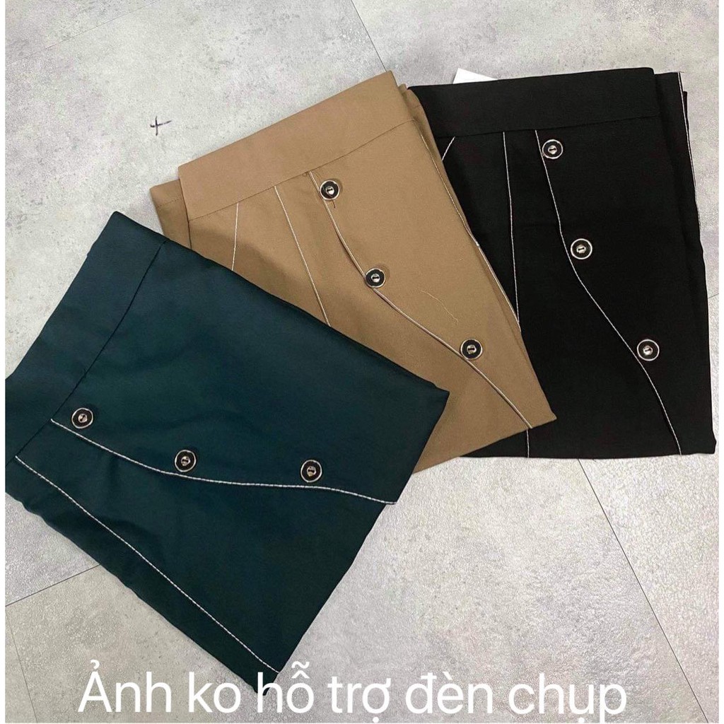 Chân váy công sở nữ kiểu dáng suông đính 3 nút viền sóng chỉ trắng CHUU CV5050