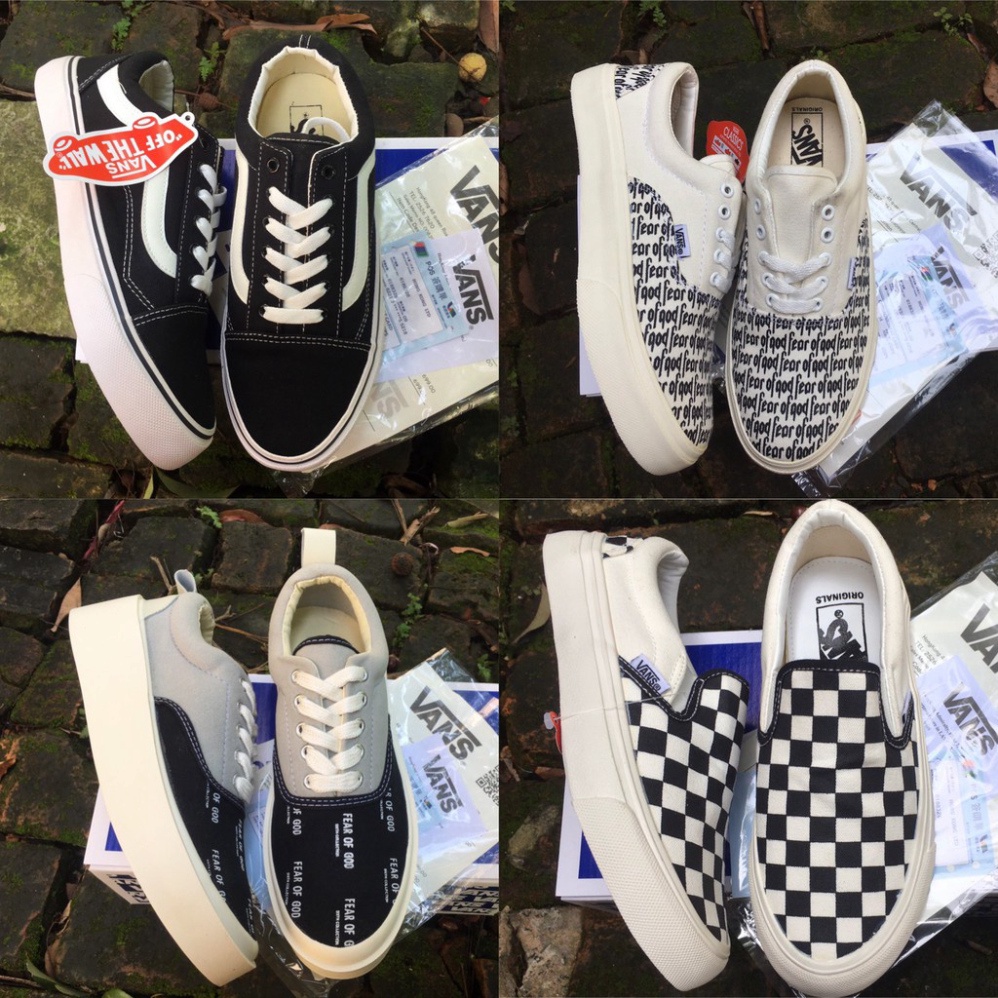 Giày Lười Nam Nữ - Giày Thể Thao Slip On Vans Caro kẻ sọc đen trắng cá tính, đế êm lót da Cao Cấp D18 HOT