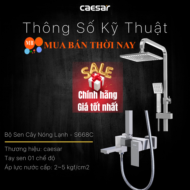 Vòi sen cây CAESAR S668C nóng lạnh, sen tắm đứng 2 đường nước, Cam kết chính hãng