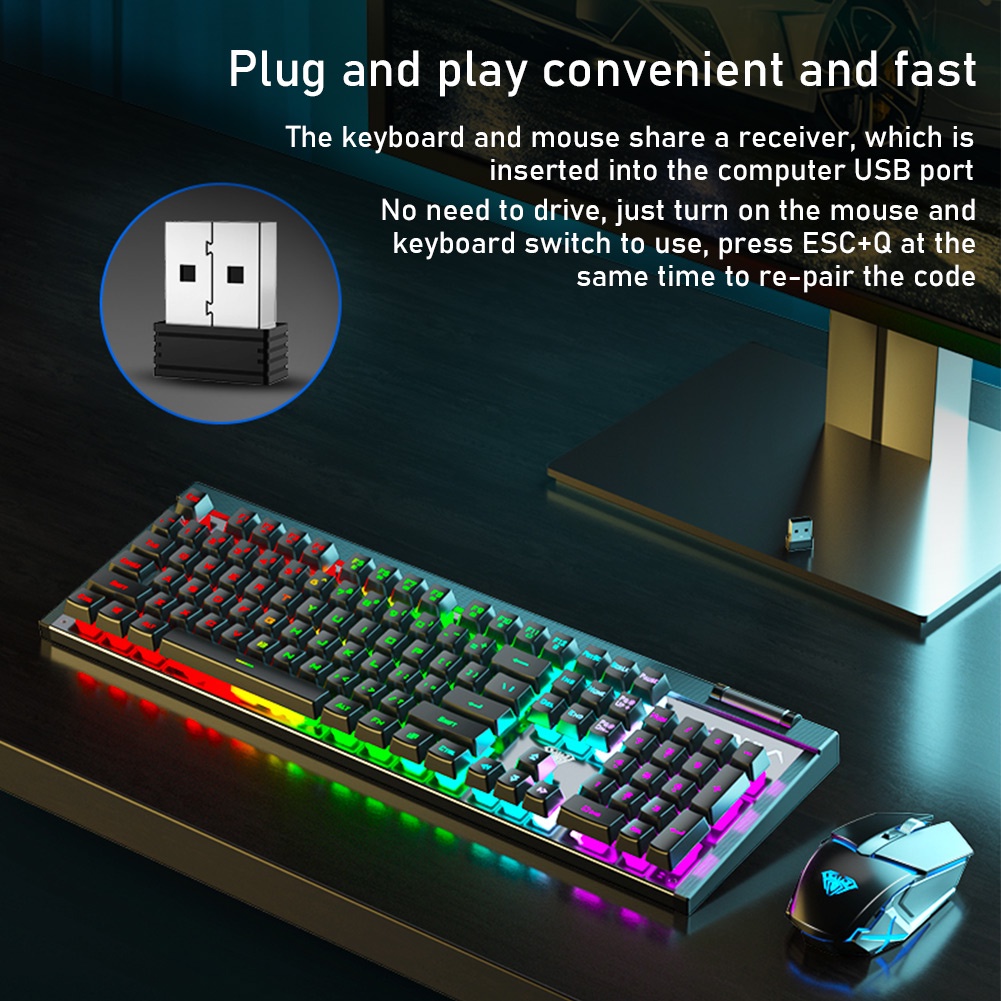 Bàn phím cơ và chuột máy tính AULA T610 không dây chơi game tích hợp sạc USB tiện lợi