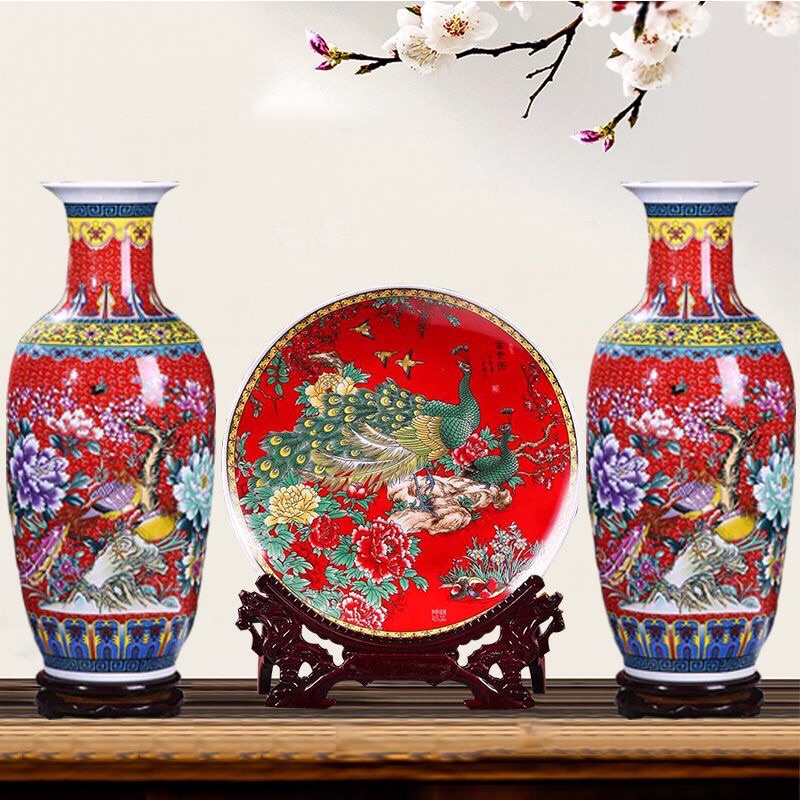 Bộ lục bình phú quý kèm đĩa cao 43cm trang trí nhà, kệ tủ