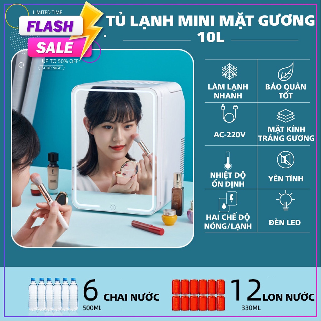 Tủ lạnh mini mặt gương [HÀNG HIỆU]  đựng mỹ phẩm dung tích 8 - 10 Lít