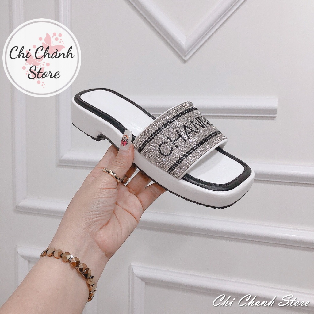 Dép Quai Ngang Xoàn Đá 3p Dép Thời Trang Bọc Full Viền Tôn Dáng Êm Chân Dép Đế Bằng, Đế Bệt Màu Trắng Đen ChiChanhStore