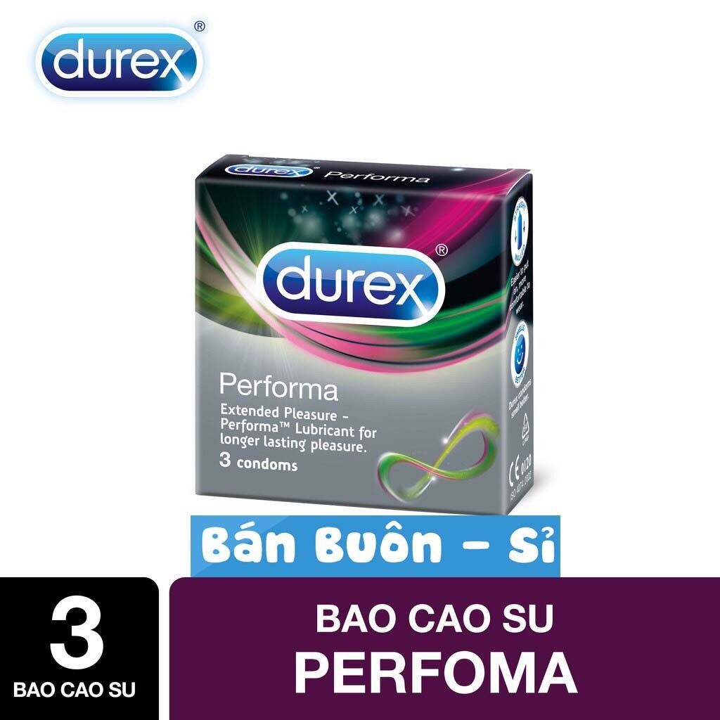 [Hàng Chính Hãng]  Bao cao su Durex Performa HỘP 3 CÁI  Size 52mm - Hộp 03 cái (Bcs Kéo Dài Thời Gian Yêu)