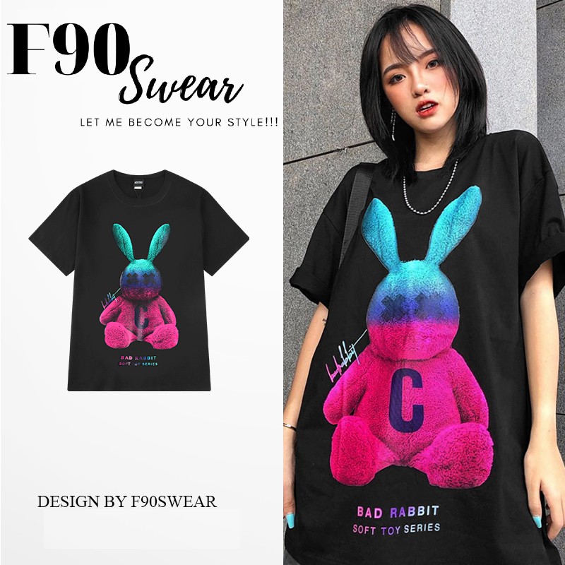 Áo phông nam nữ, áo thun nam nữ tay lỡ form rộng in hình thỏ C hai màu đen trắng siêu sang chất cotton mềm mịn
