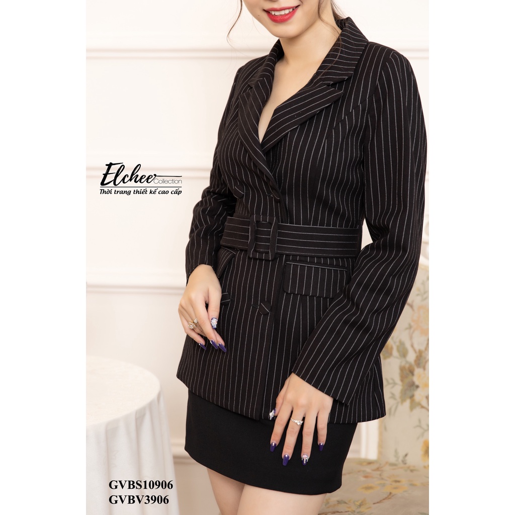 Áo vest sọc đen công sở - Áo vest sọc kẻ đen dài tay có đai thắt công sở thiết kế cao cấp Elchee Collection | BigBuy360 - bigbuy360.vn