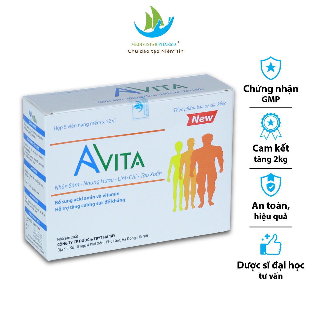Tăng cân AVITA (Liệu Trình 3 Hộp) Cho Người Gầy Yếu, Kém Ăn, Bồi Bổ Sức Khỏe Không Giảm Cân Sau Khi Dừng Hộp 60 Viên