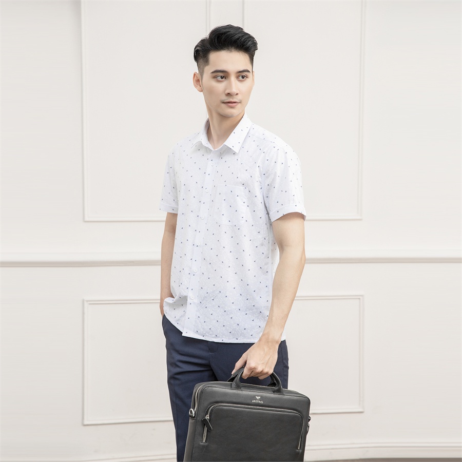 [MẪU MỚI] Áo sơ mi nam ngắn tay ARISTINO hiệu ứng in họa tiết xanh trắng nhã nhặn, lịch sự - ASS040S1