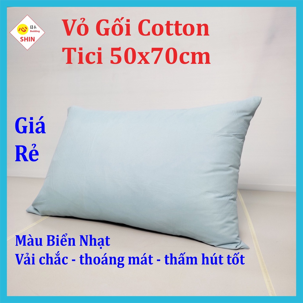 Vỏ gối 50x70cm cotton tici hàng đẹp vải tốt màu xanh biển nhạt