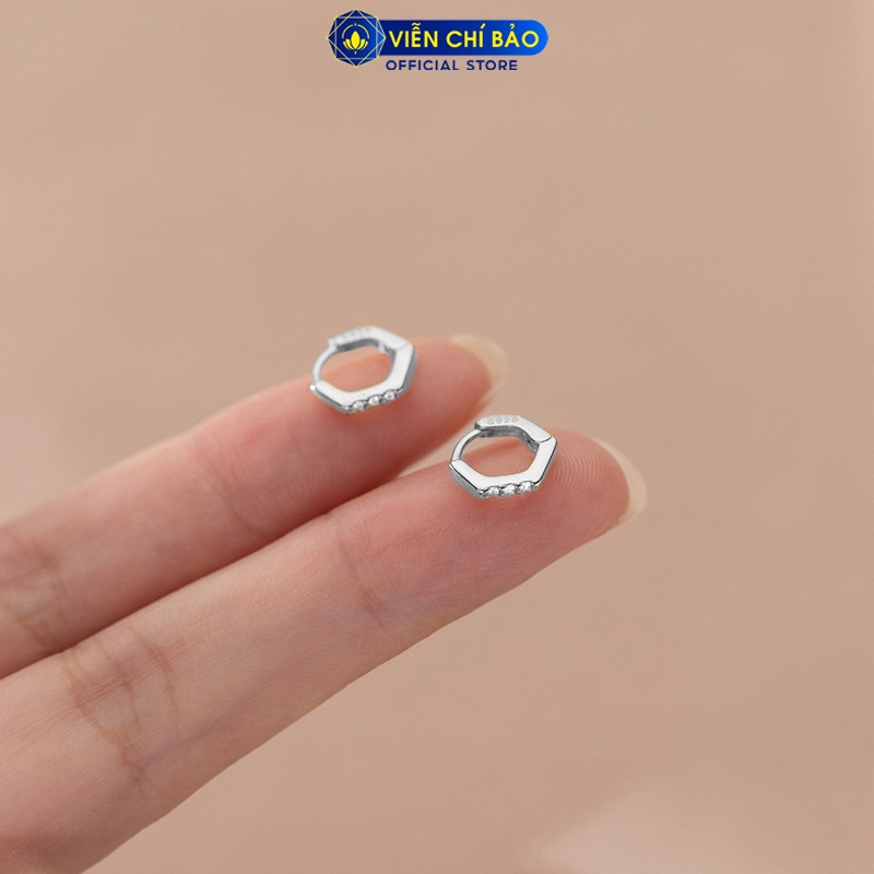 Bông tai bạc nữ hình lục giác đính đá bạc 925 thời trang phụ kiện trang sức nữ thương hiệu Viễn Chí Bảo B400123