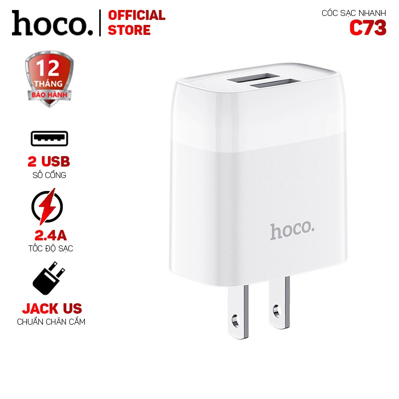 Cóc sạc nhanh Hoco C73 2 cổng USB-Dành cho mọi thiết bị