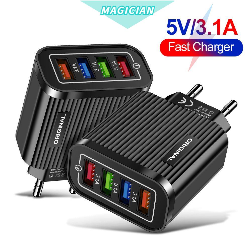 Củ Sạc Nhanh Với 4 Cổng USB US / EU Thông Dụng Cho Điện Thoại