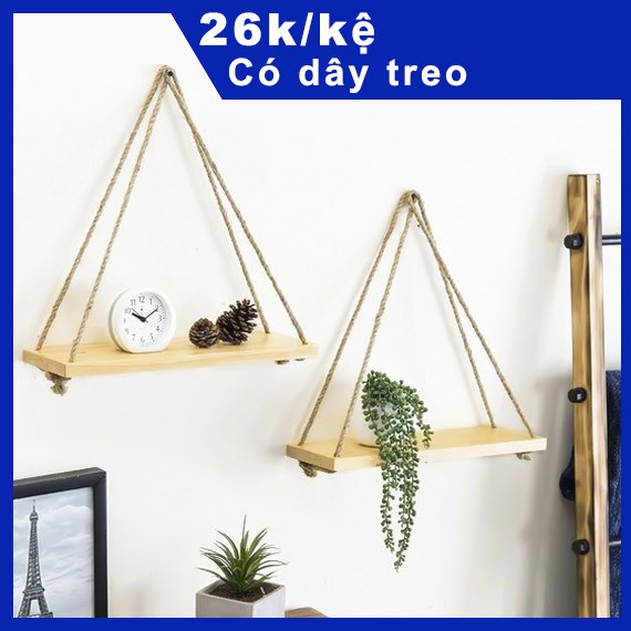 Kệ treo tường trang trí đã bao gồm dây treo và ván 40x10cm, Kệ gỗ treo tường ván kèm dây treo, Kệ gỗ treo dây