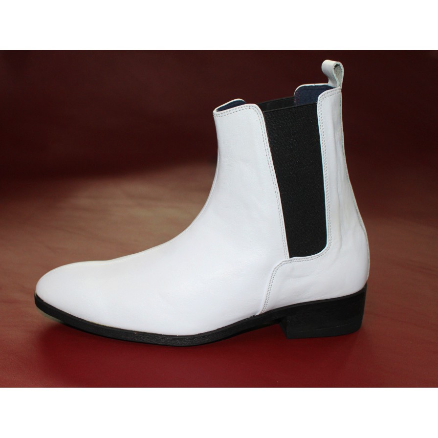 Giày boot nam chelsea màu trắng da bò thật. Mã số: B193