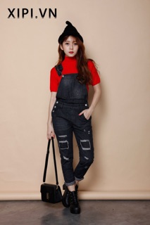 Quần yếm jean đen rách (Có ảnh thật-ảnh cuối)