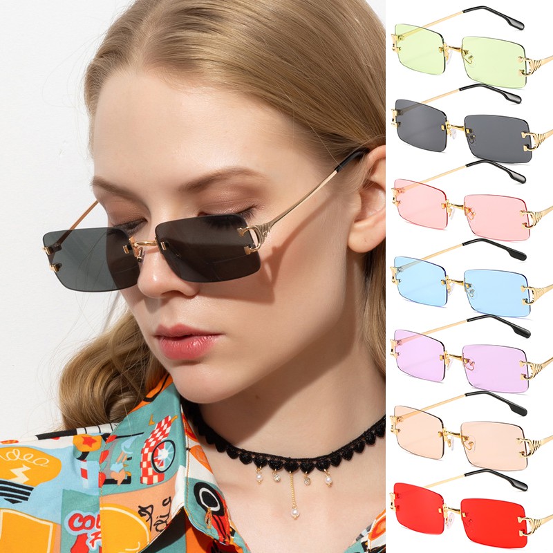 Kính mát gọng kim loại vuông chống tia UV kiểu dáng thời trang dành cho nữ