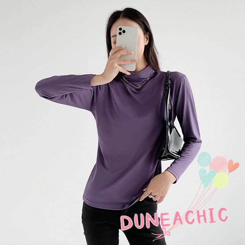 DUNEA Áo Thun Tay Dài Cổ Lọ Thời Trang Cho Nữ