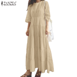 Đầm Maxi ZANZEA Tay Lửng 6 / 4 Thời Trang Thoải Mái Dành Cho Nữ