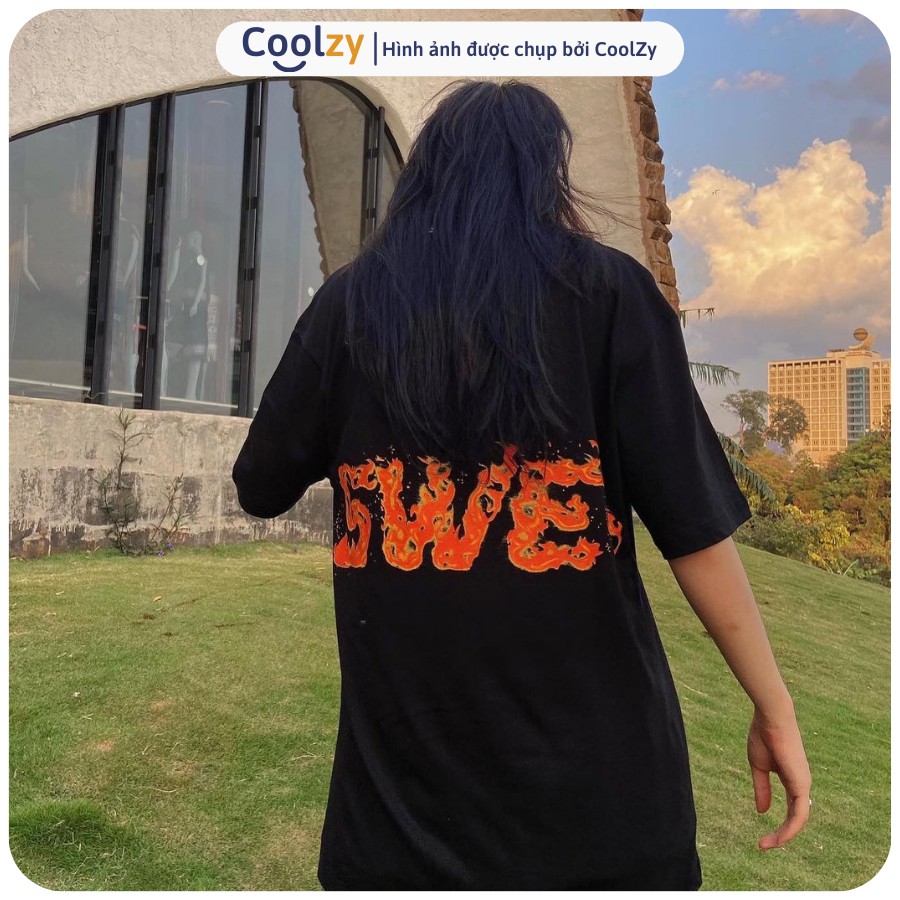 Áo thun tay lỡ SWE Flame Pocket Tee form rộng Unisex nam nữ phong cách Ulzzang Full Tem Tag | CoolZy