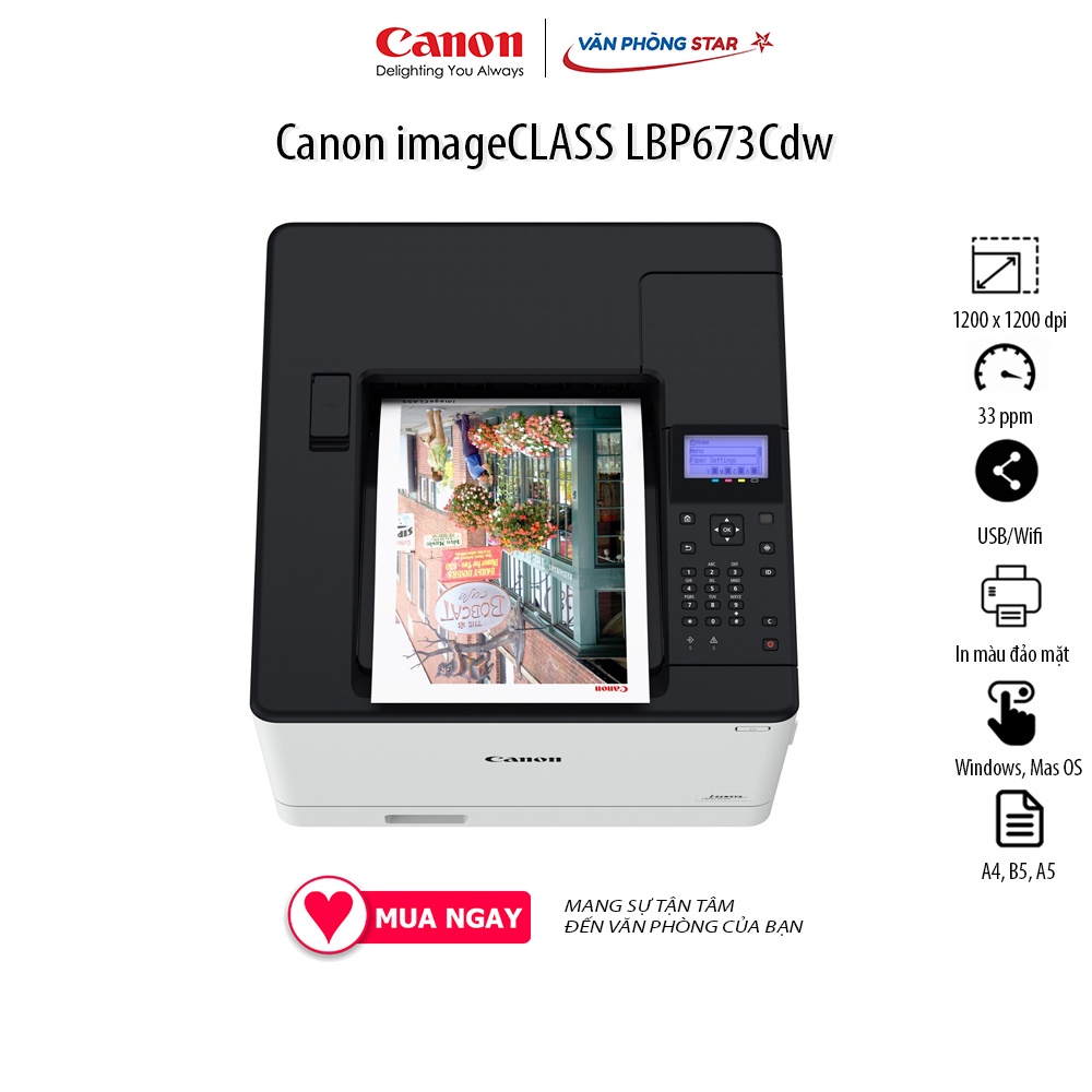 Máy in màu Canon imageCLASS LBP673Cdw (Đảo mặt/ Wifi/ 33 trang/phút), máy in WIFI độ phân giải 1200 x 1200 dpi