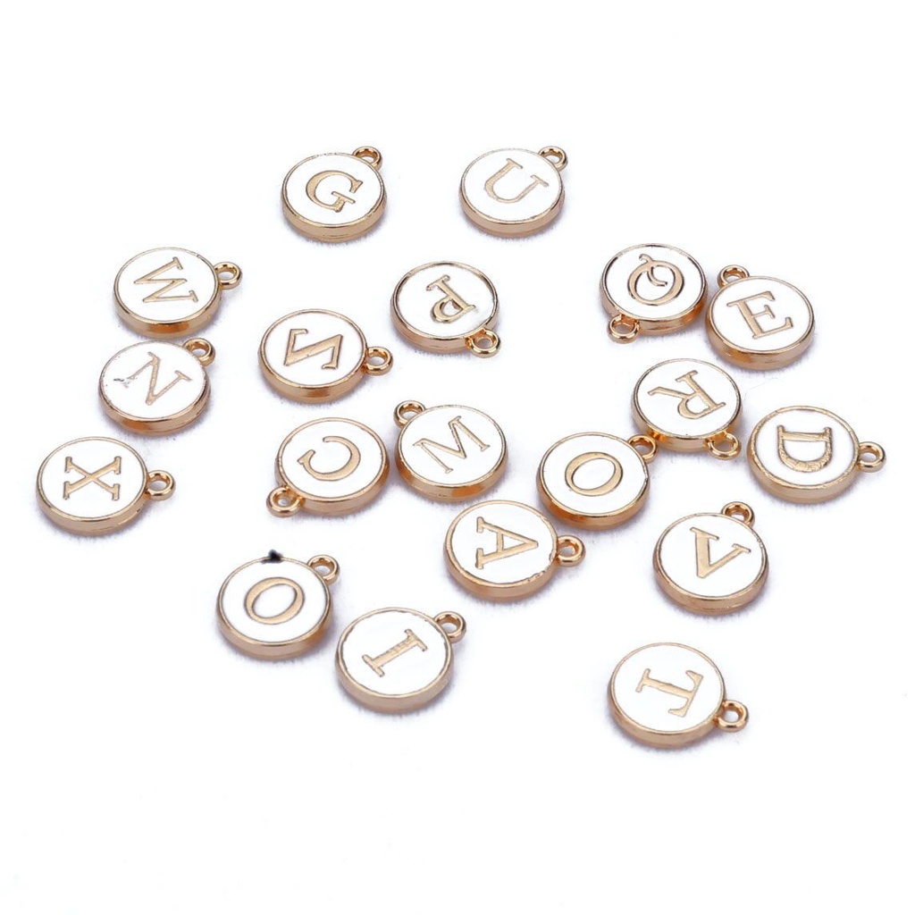 1 Mặt Dây Chuyền Hình Chữ Cái Đầu Tròn Tráng Men Trắng 12*15mm