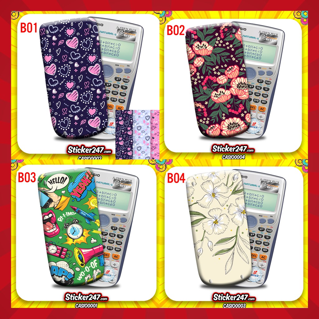 Miếng Decal Dán Máy Tính Casio Vinacal FX500 FX570 FX580 - 570ES 570EX 680EX nhiều mẫu, decor trang trí phòng, quán