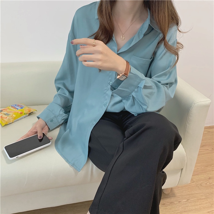 Porozi Áo sơ mi  dài tay dáng rộng phong cách Hàn Quốc cho nữ