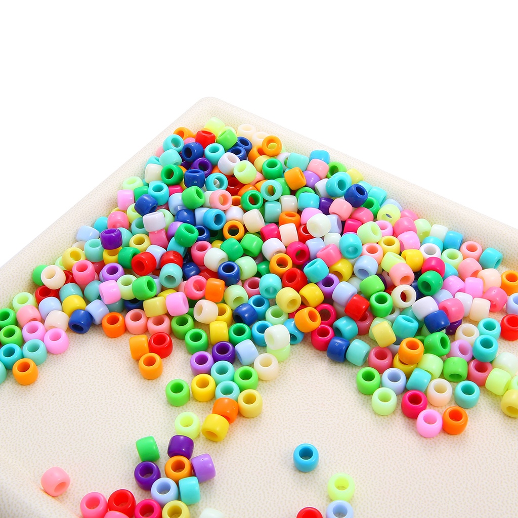 100pcs 9mm x6mm Acrylic Solid Color Round Beads Plastic Solid Color Beads Jewelry Making DIY Handmade Bracelet Loose Beads Large Hole Round Beads