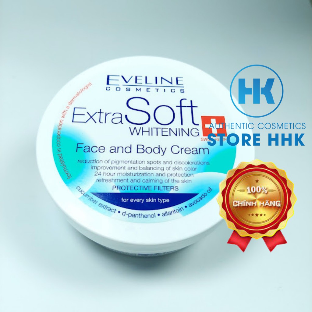 Kem dưỡng ẩm trắng da mặt và toàn thân Eveline Extra Soft Whitening 200ml-dưỡng ẩm tối đa