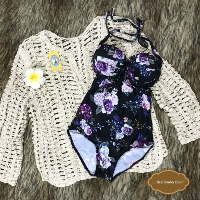 Bikini cúp ngực vintage đen