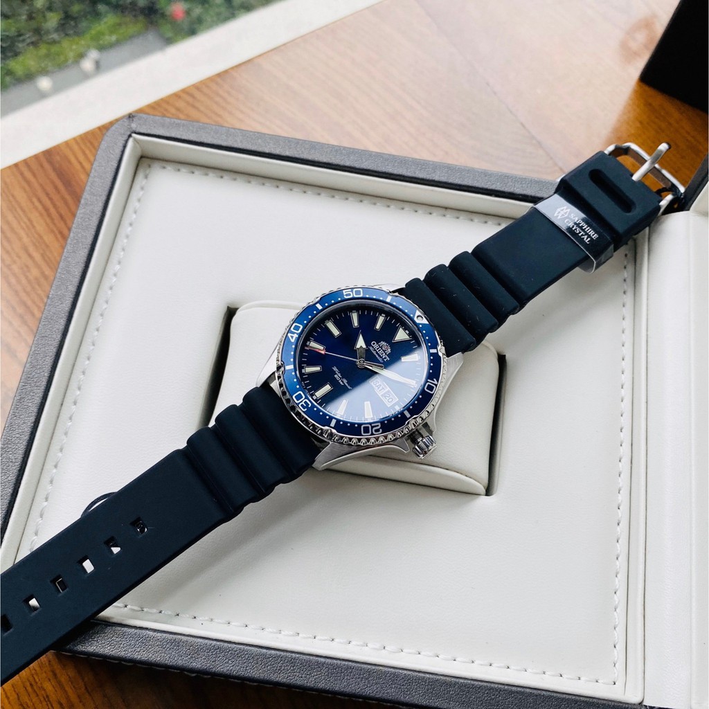 Đồng hồ Nam Orient Mako 3 RA-AA0006L19B Automatic Mặt xanh,Lịch thứ ngày,Vòng Benzel-Máy cơ-Dây cao su-Size 42mm