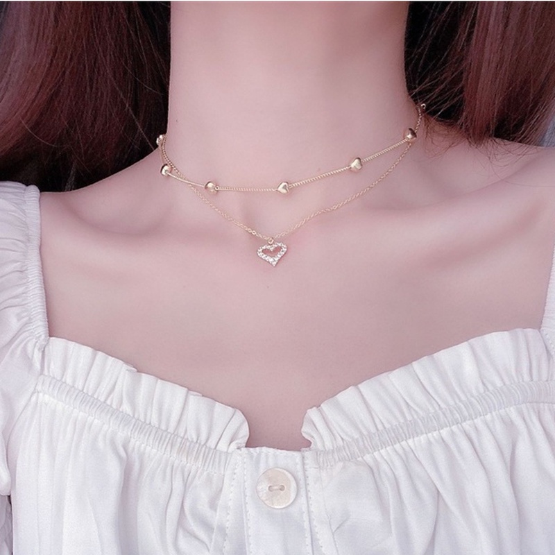 Vòng cổ Hai Lớp Mặt Hình Trái Tim Đính Đá Thời Trang Dành Cho Nữ