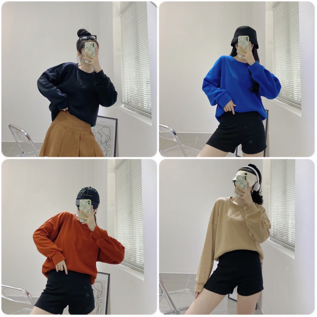 Áo Nữ, Áo Nỉ Form Rộng, Áo Sweater Trơn Nỉ Form Rộng 4 Màu Xinh Xắn (Kèm Ảnh Thật).