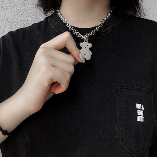 Vòng cổ Thép Titan Mặt Hình Gấu Phong Cách Hip Hop Thời Trang Hàn Quốc