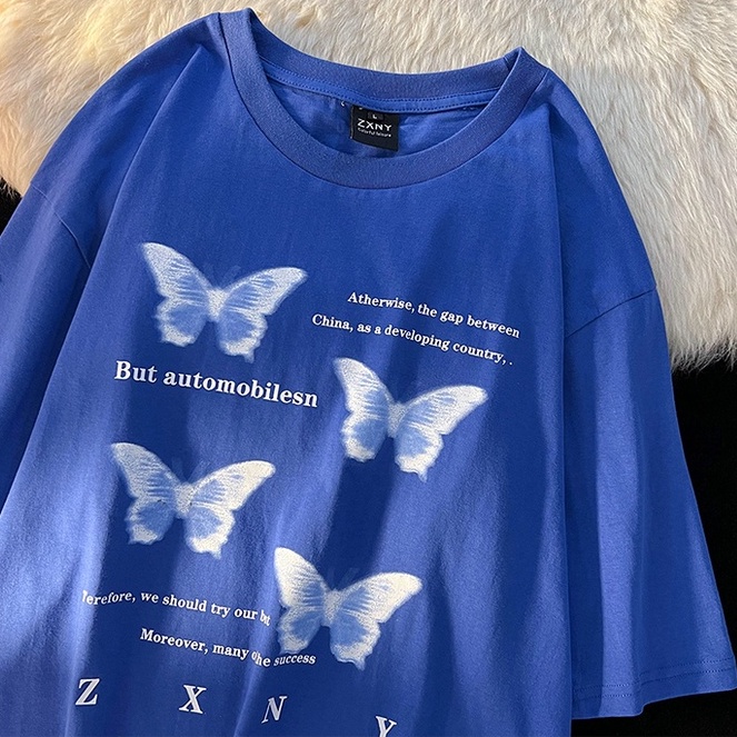 Áo thun ZHELIHANGFEI tay ngắn cổ tròn dáng rộng in hình bướm dễ phối đồ