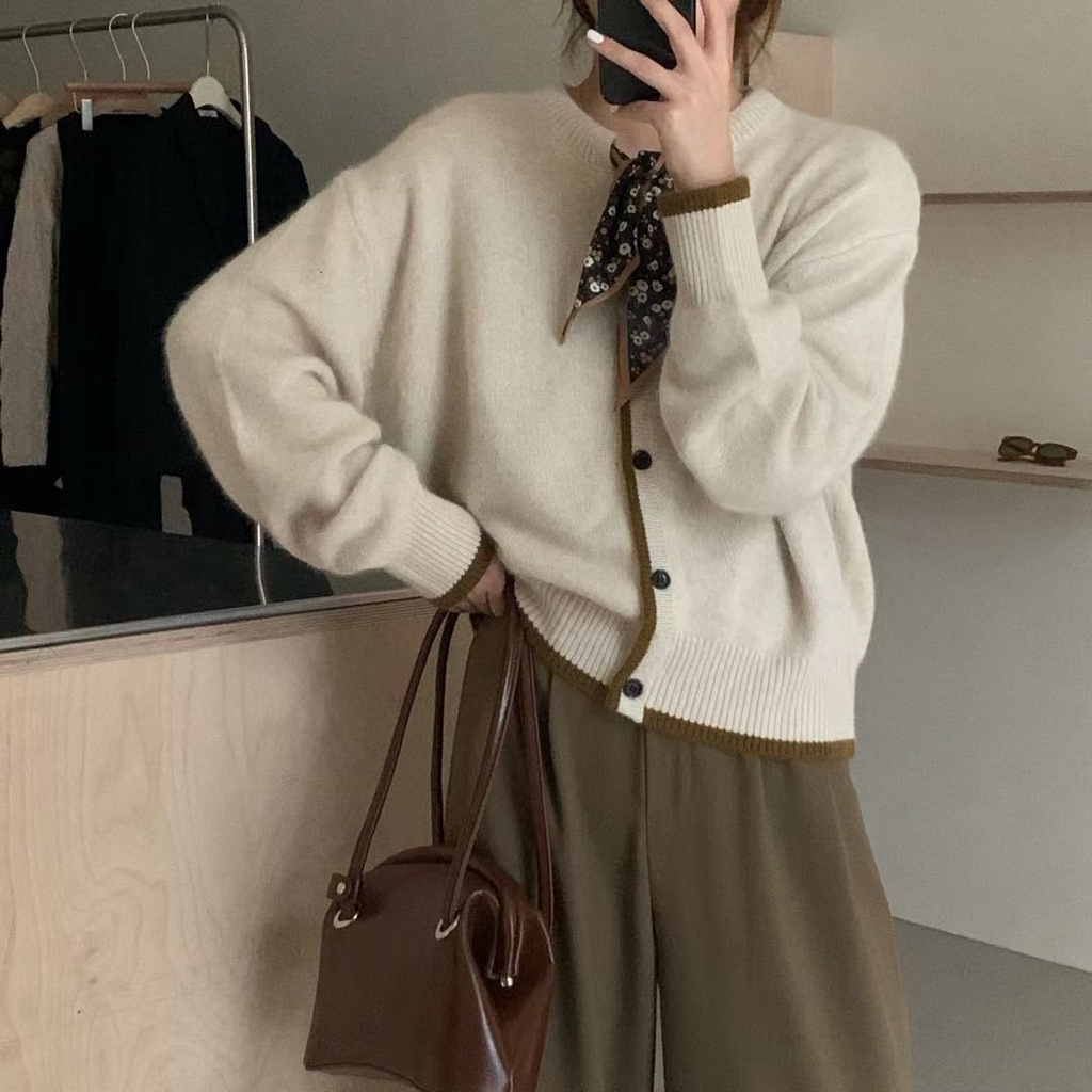 Áo khoác cardigan dệt kim cổ tròn phong cách Hàn Quốc thời trang mùa thu cho nữ