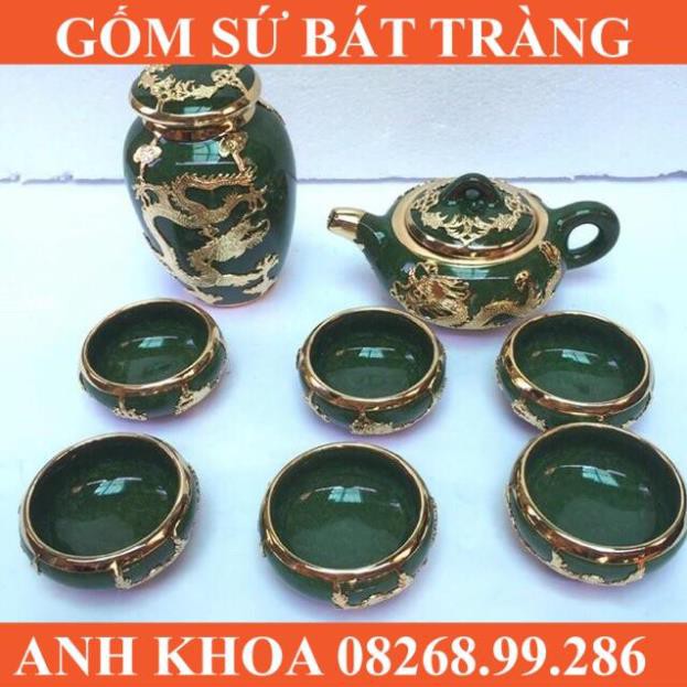 Ấm chén men ngọc bọc đồng - Gốm sứ Bát Tràng Anh Khoa