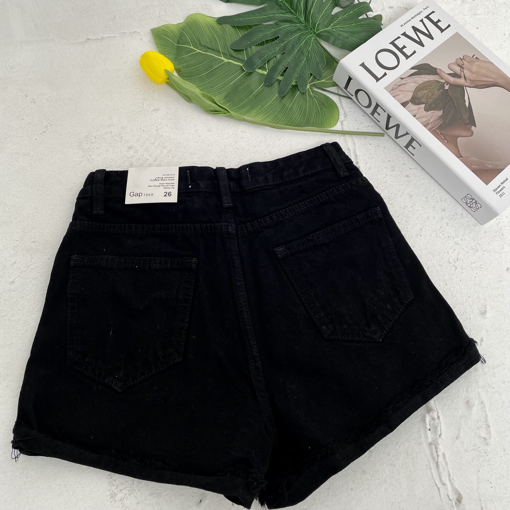 Quần Short  Jean nữ G A P lưng cao màu đen tôn dáng hàng VNXK