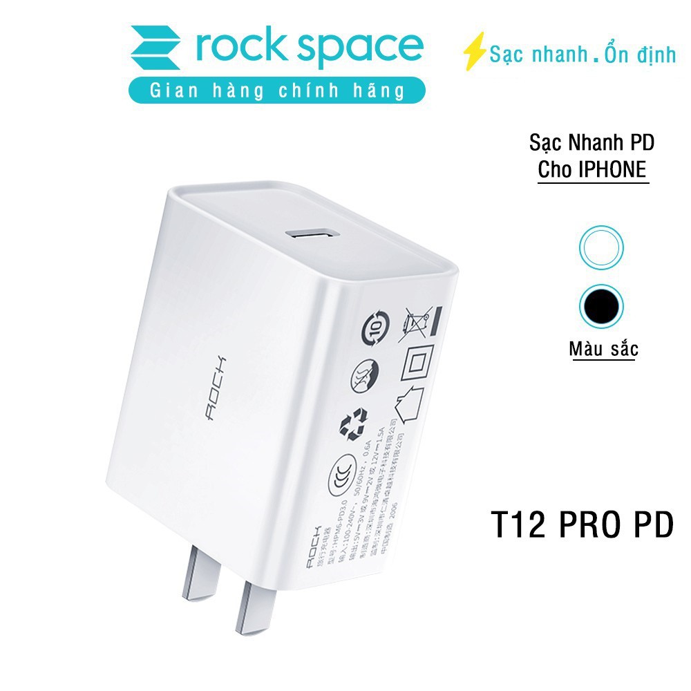 Củ sạc Rockspace T12 pro chuẩn sạc nhanh PD cho iphone 8; X,Xsmax,ip11,11 pro max, Samsung, Huawei, Vsmart, Oppo