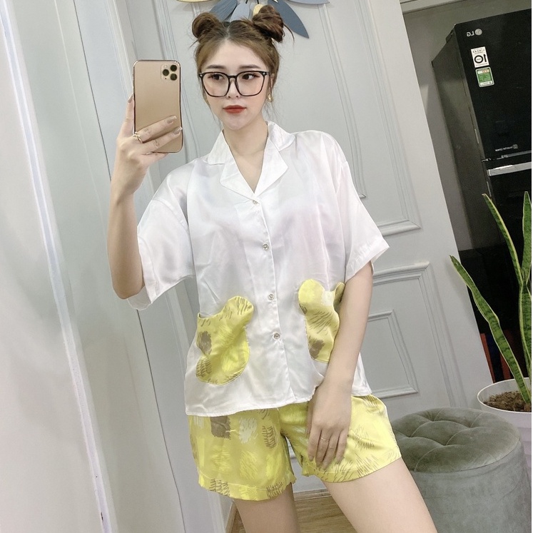 Pijama cánh dơi lụa ngắn tay , đồ bộ mặc nhà nữ cộc đùi chất vải đẹp thiết kế mango sang trọng