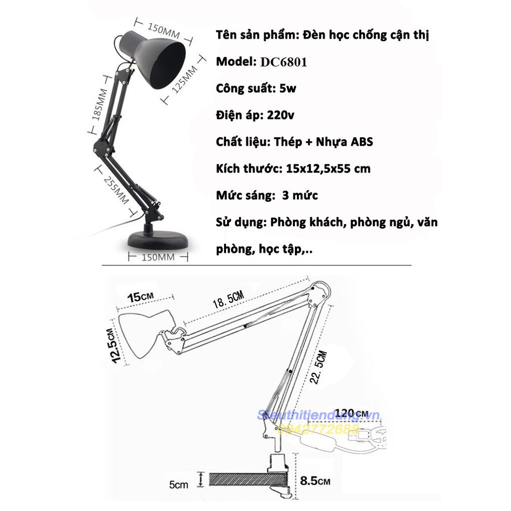 đèn học chống cận, đèn học gập có đế kẹp bàn cao cấp