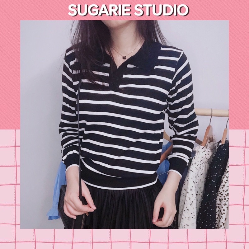 Áo thun dài tay dệt kim kẻ sọc Hàn quốc Sugarie | BigBuy360 - bigbuy360.vn