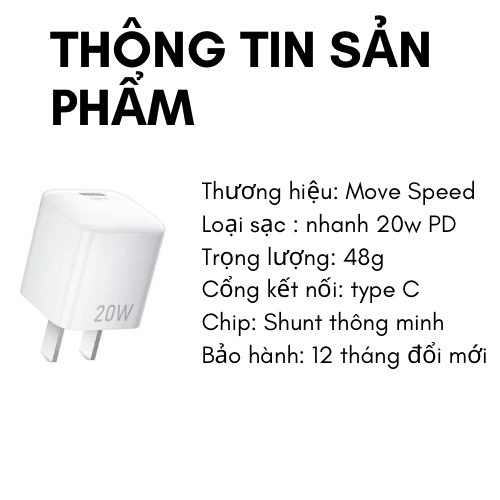 [Mã BMLTB35 giảm đến 35K đơn 99K] Củ Sạc Nhanh MoveSpeed 20W PD | BigBuy360 - bigbuy360.vn