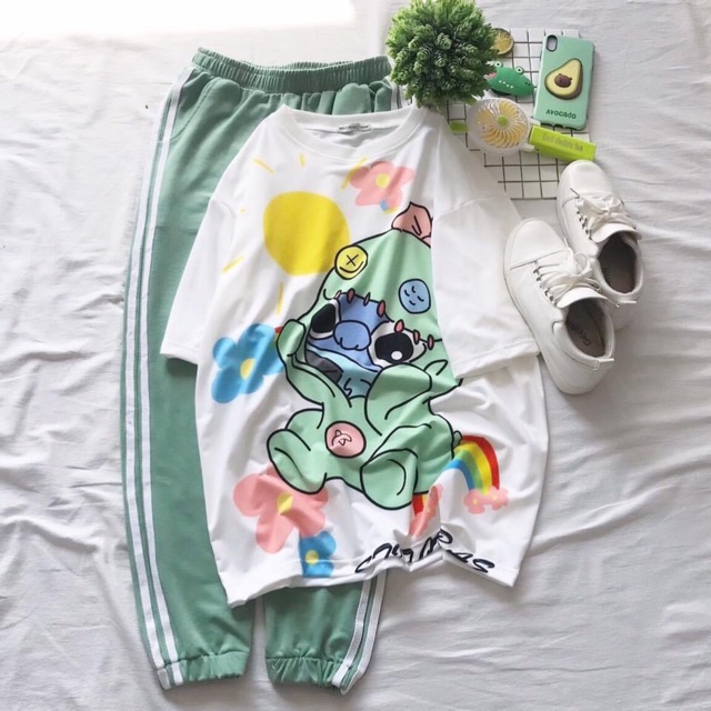 Set Jogger Line Phối Áo Thun 3D Ảnh Thật 100%