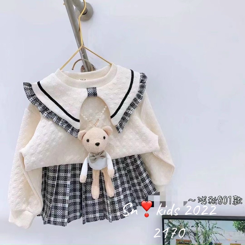 Set áo phối cv caro sn kids cho bé gái