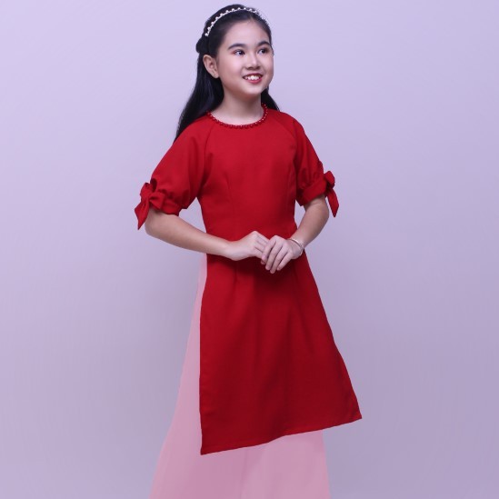 Bộ áo dài bé gái thiết kế hạnh phúc, chất liệu tằm ý cao cấp mềm mại thanh lịch tphcm - Jadiny