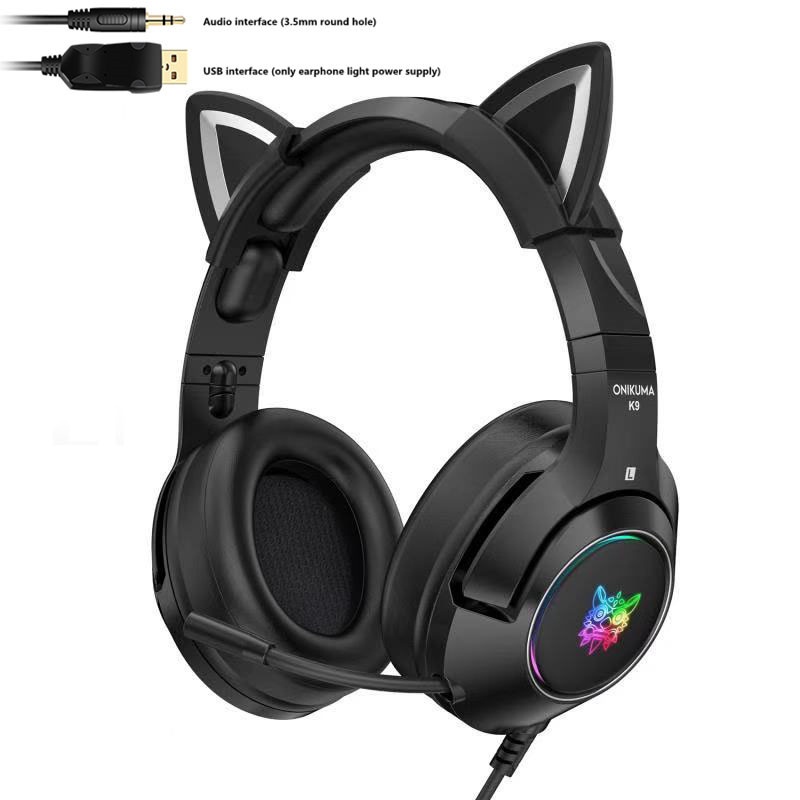 Phiên bản mới K9 Black Demon Tai nghe chơi game tai mèo có mic RGB phát sáng Điện thoại di động Tai nghe giảm tiếng ồn cho máy tính ito